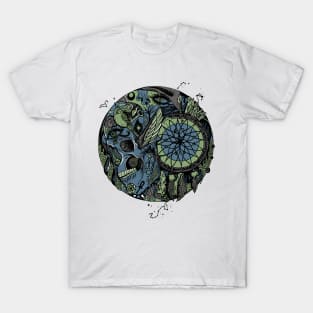 Mellow Cool Skull and Dreamcatcher Circle T-Shirt